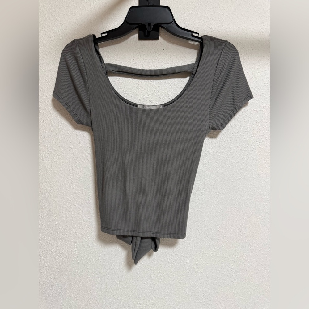 BKE Charcoal Crop Top with Cutout Back